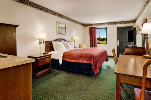 una habitación de hotel con una cama y un televisor en Rodeway Inn Sandersville, en Sandersville