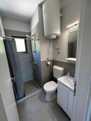 ein Badezimmer mit Toilette, Dusche und Waschbecken in der Unterkunft Villa Janja in Komarna