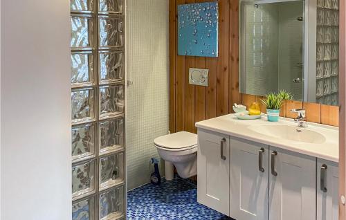 uma casa de banho com um lavatório branco e um WC. em 4 Bedroom Stunning Home In Melandsj em Melandsjøen