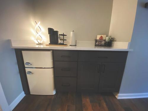 a kitchen with a counter top with a refrigerator at Winter Park Chateau in Winter Park