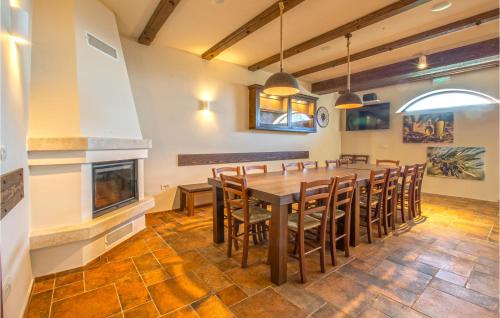 a dining room with a long table and chairs at Amazing Home In Gracisce With Sauna in Gračišče