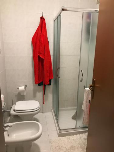 La salle de bains est pourvue de toilettes et d'une douche en verre. dans l'établissement fior di loto, à Desenzano del Garda