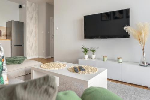 Televisyen dan/atau pusat hiburan di Boho Apartment Janów z miejscem parkingowym