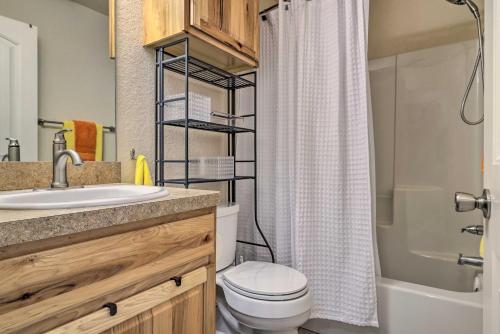 ein Badezimmer mit Toilette, Waschbecken und Dusche in der Unterkunft Pet-Friendly Home with Deck 1 Mi to Canyon Lake Fun in Canyon Lake