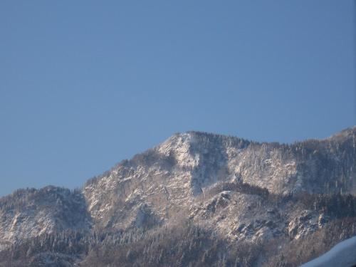 a mountain range with a blue sky in the background at Apartments Gregorc in Bled