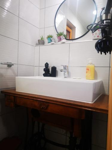 a bathroom with a white sink and a mirror at PLITVICE MAGIC in Rudanovac