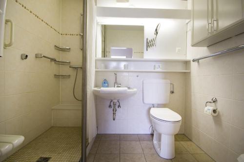 ein Bad mit einem WC, einem Waschbecken und einer Dusche in der Unterkunft Frische Brise 06.01 in Cuxhaven