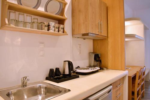 a kitchen with a sink and a counter top at Tzamaros Studios in Mérikhas