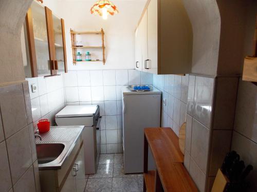 a small kitchen with a sink and a refrigerator at Apartments Miro Kornić in Kornić