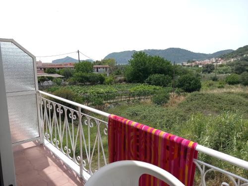 a balcony with a view of a vineyard at Natassa House 2 in Agios Georgios Pagon