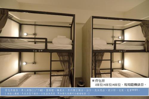 two bunk beds in a room with a mirror at Home Rest Hotel 2 in Taitung City