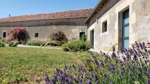 Le VigeantにあるGite de Villodierの紫花の建物