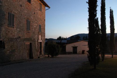 an old brick building with a tree next to it at Fattoria di Rigone in Coltavolino