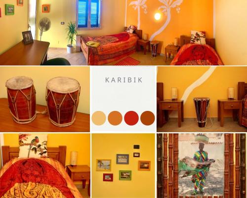 a collage of photos of a room with a bed and drums at Eco Hostel VELA VEGA in Butera