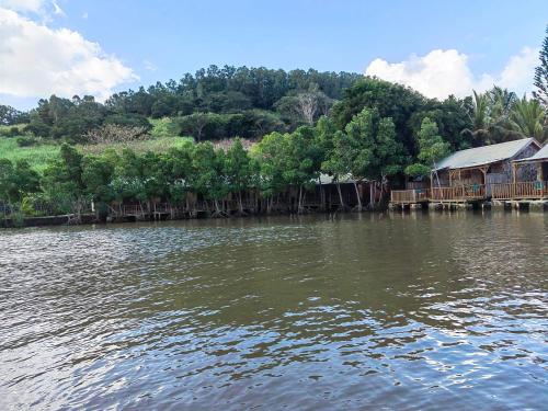 a house on the shore of a body of water at La Case Du Pecheur in Grand Sable