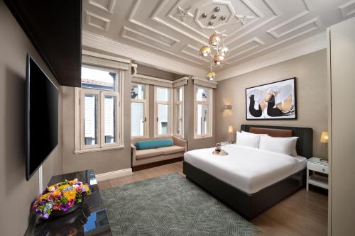 a hotel room with a bed and a tv at Catch Sultanahmet-Special Class in Istanbul