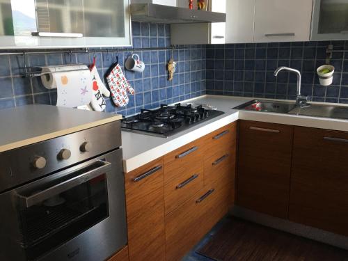 uma cozinha com um fogão e um lavatório em Terrazza Mezule em Narni