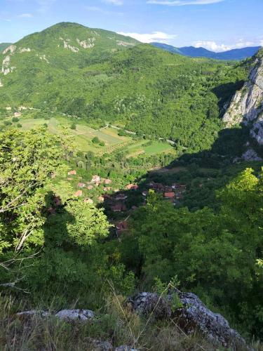 a view of a valley with trees and mountains at Konak Jerma in Pirot