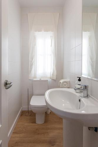 a white bathroom with a toilet and a sink at La Terraza de Agua Amarga in Agua Amarga
