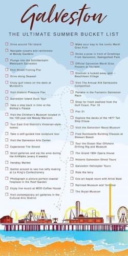 a menu for the ultimate summer bucket list at Sun Splashed Condo! Steps to Beach and 2 Pools Galveston Island in Galveston