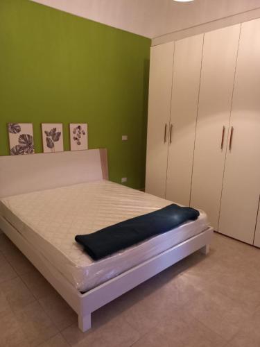 een bed in een kamer met groene muren en witte kasten bij GREEN HOUSE in Vasto