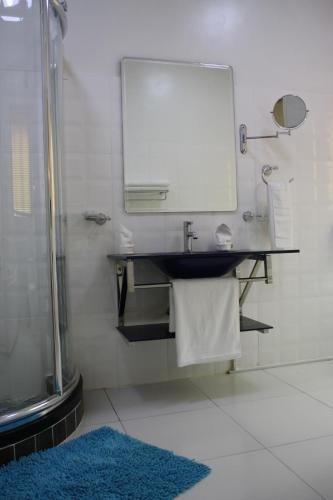 a bathroom with a sink and a mirror at Nomads Court Chudleigh in Lusaka