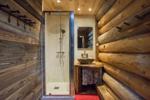 Bilik mandi di Magnifique chalet en rondins avec sauna - Vercors