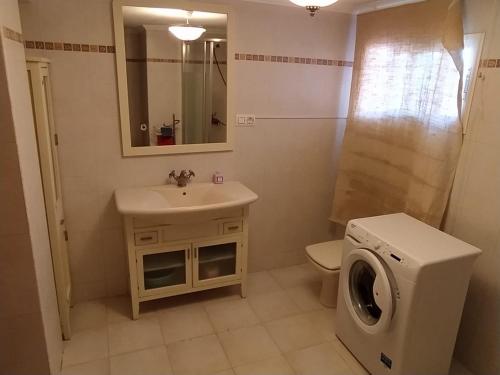 a bathroom with a sink and a washing machine in it at Aпартаменты на Ortenbach in Casas de Torrat