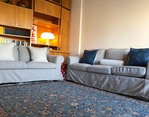 una sala de estar con 2 sofás y una lámpara. en Questa casa non è un albergo CIU-ATR 9390-9 en Roma