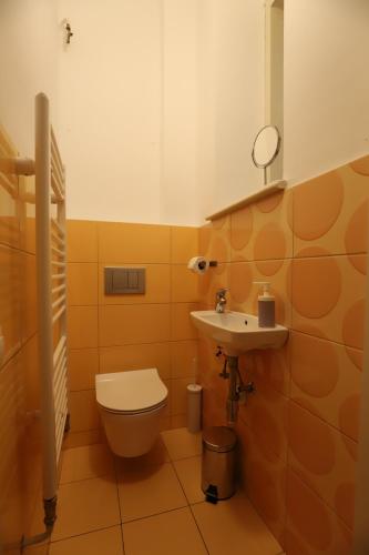 Apartment Piano Nobile, Zagreb في زغرب: حمام مع مرحاض ومغسلة