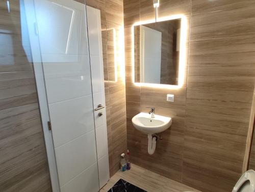 ein Bad mit einem Waschbecken und einem Spiegel in der Unterkunft Apartments Rakovac in Živinice