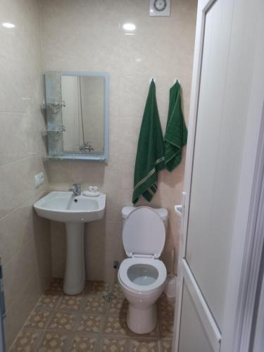 łazienka z toaletą i umywalką w obiekcie Apart townhouse w Kobuleti