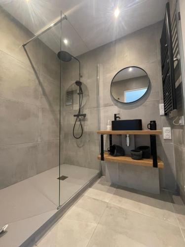 une salle de bain avec douche et miroir dans l'établissement Mas Aupiho, à Saint-Rémy-de-Provence