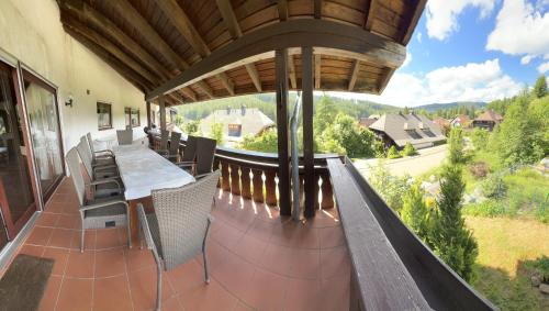 a patio with a table and chairs on a balcony at Ferienhaus Samy in Feldberg