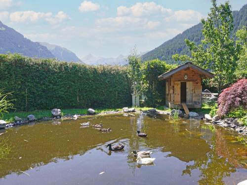 eine Gruppe von Enten, die in einem Teich schwimmen in der Unterkunft Apartment Helmreich-4 by Interhome in Sankt Gallenkirch