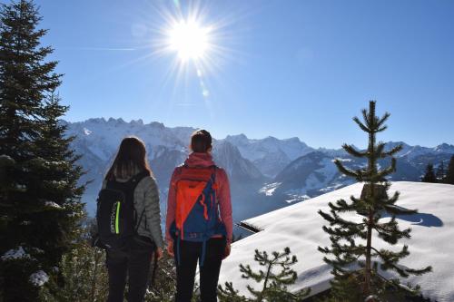 a man and woman standing on top of a snow covered mountain at "Haus am Illufer" Ihr Smart-Alpin-Home in Bludenz in Bludenz