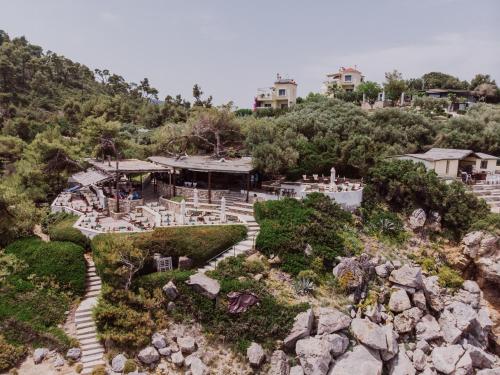 an aerial view of a house on a mountain at Porto Valitsa in Paliouri