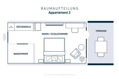 Pelan lantai bagi Moderne Ferienwohnung mit Sonnenterrasse & Gartenblick - Strandnah und hohem Schlafkomfort