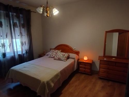 1 dormitorio con cama, tocador y espejo en CASA RURAL VEGASAN en Santa Colomba de la Vega