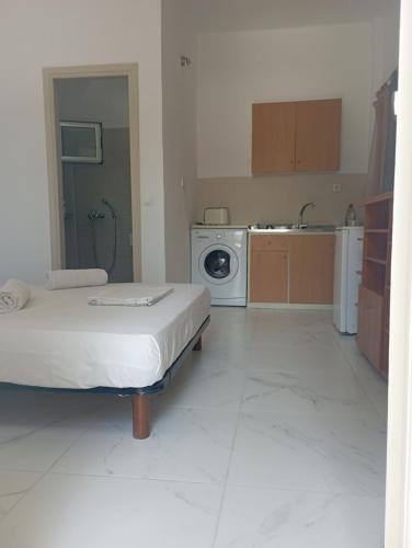 ザキントスにあるTsagaropoulou Apartmentの白い部屋(ベッド1台、洗濯機付)