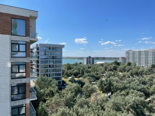 a view of the city from a building at White Tower Mamaia Apartament Privat 503 in Mamaia