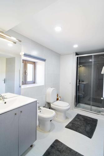 a white bathroom with a toilet and a sink at Acushla Original House Douro in Lodões