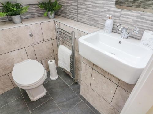 een badkamer met toilet en wastafel bij Dairy Cottage in Carnforth