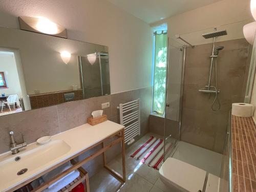 a bathroom with a sink and a shower at Haus Garten der Seele in Neusiedl bei Güssing