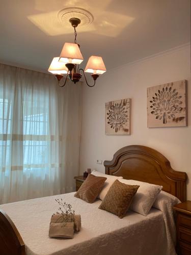 1 dormitorio con 1 cama grande y 2 almohadas en Apartamento Conde, en Corcubión