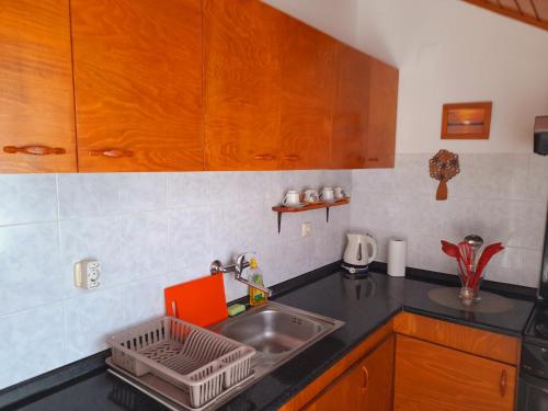 a kitchen with a sink and a counter top at Apartments Sponga in Polače