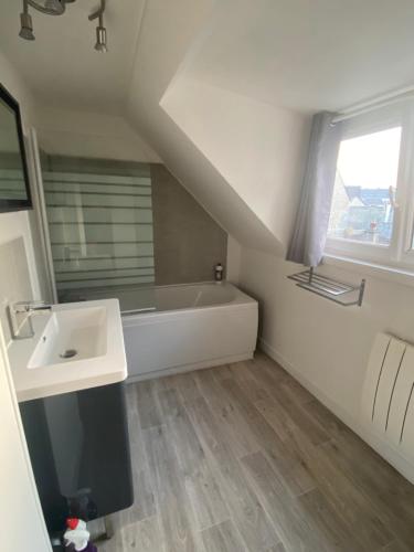 a bathroom with a sink and a bath tub at Le Stud' Joli appartement lumineux en plein centre ville in Cherbourg en Cotentin