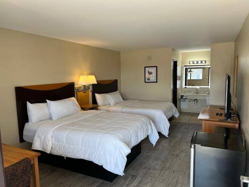 Carrizozo的住宿－Four Winds Motel & RV Park，酒店客房设有两张床和一台平面电视。