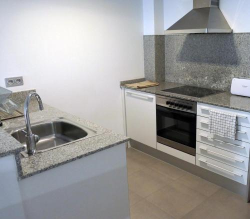 a kitchen with a sink and a stove at Apartament Ramon a Pobla in La Pobla de Segur