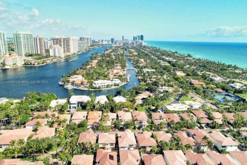 an aerial view of a city with a harbor at Breathtaking ocean view! 15th floor in Miami Beach